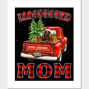 Christmas Bloodhound Mom Santa Hat Truck Tree Plaid Dog Mom Christmas Posters and Art